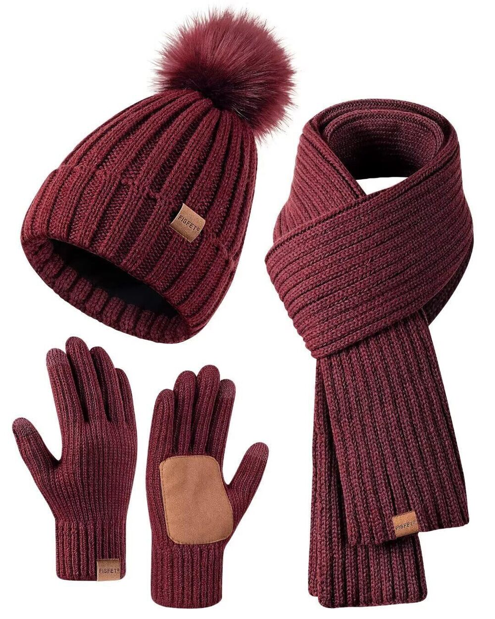 5371 Winter Beanie Hat Scarf Gloves Set , Winter Hats Fleece Lined Warm
